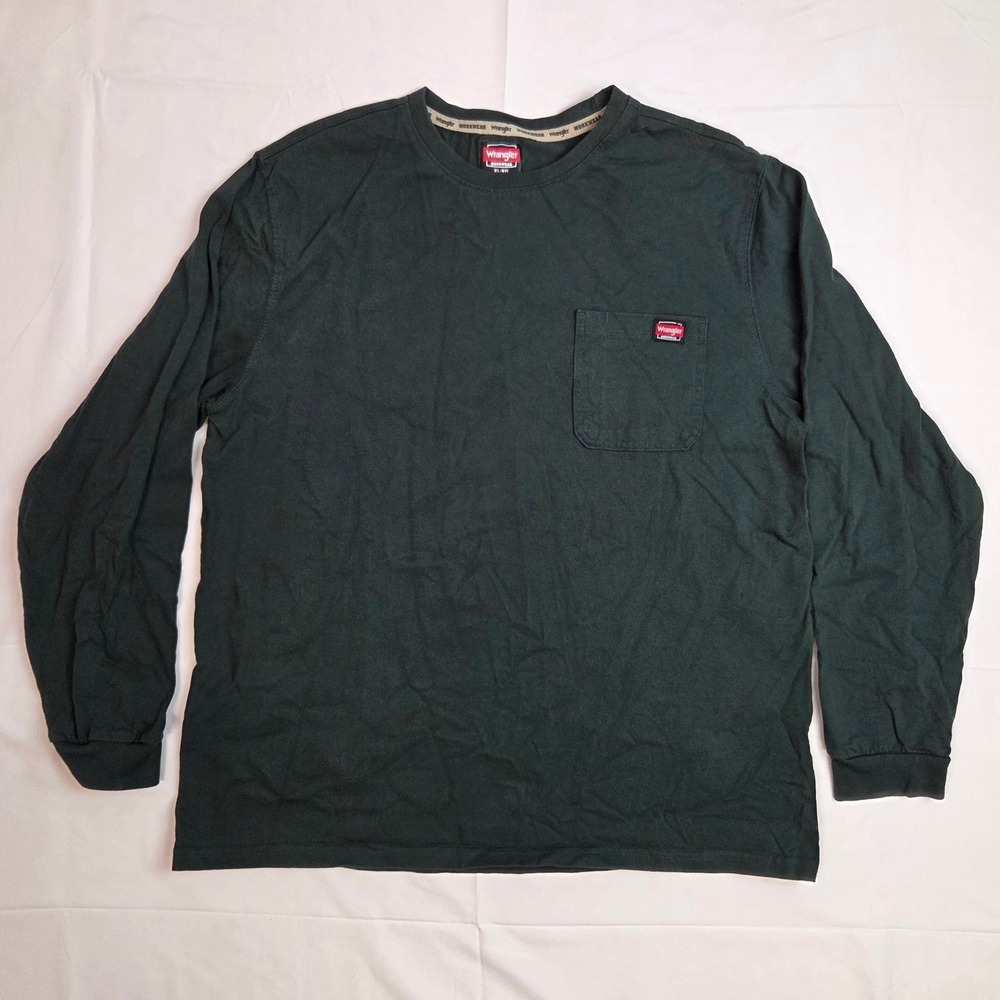 Wrangler Pocket T-Shirt Mens XL Green Excellent Long Sleeve Workwear WW55270